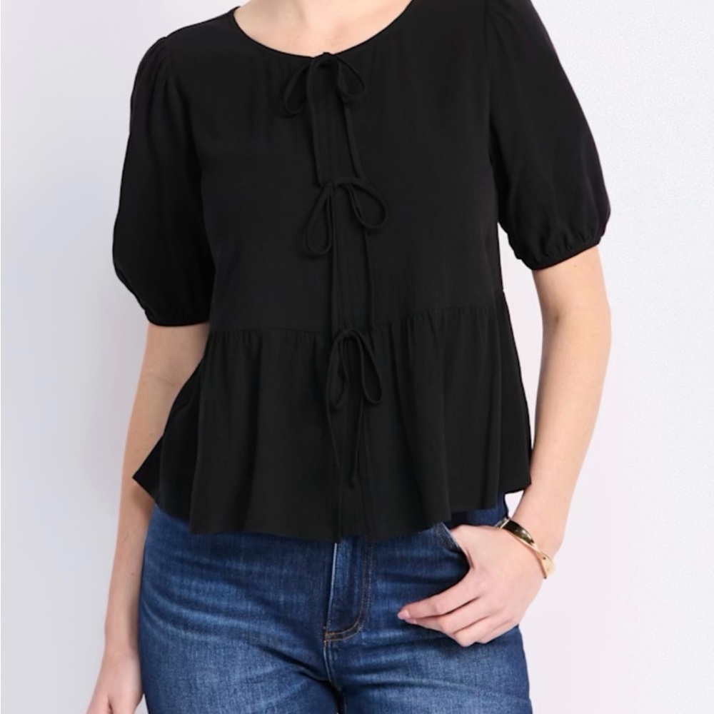 Black Tie Front Blouse